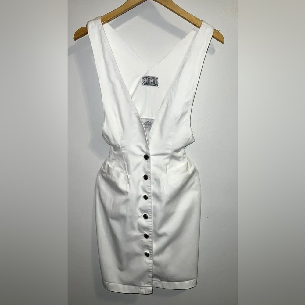 Jumper Dress - Vintage 80s 90s Original Chiori Advanced Fashion - White w/button